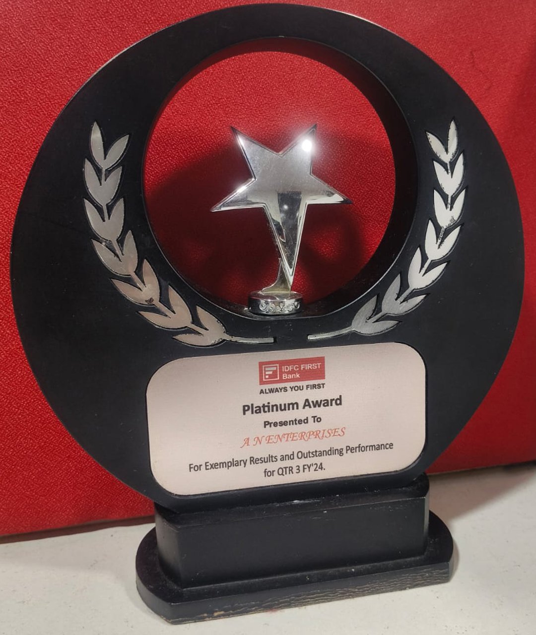 IDFC First Bank — Platinum Award for 4th Quarter of FY'24